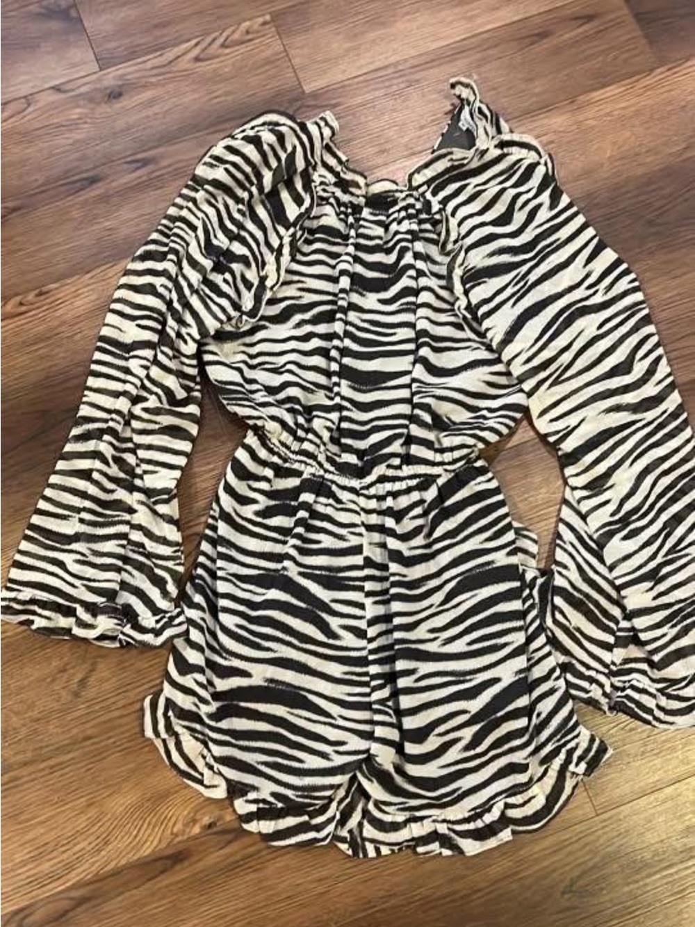 Zebra Print Long Sleeve Romper - Black & White